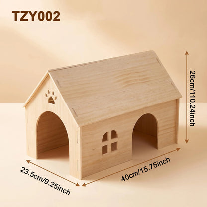 Easy-To-Install Wooden Rabbit House, Glue-Free Assembly, Double Entrance and Exit, Breathable Small Pet Nest, Sturdy Indoor Shelter, Suitable for Rabbits, Guinea Pigs, and Hedgehogs