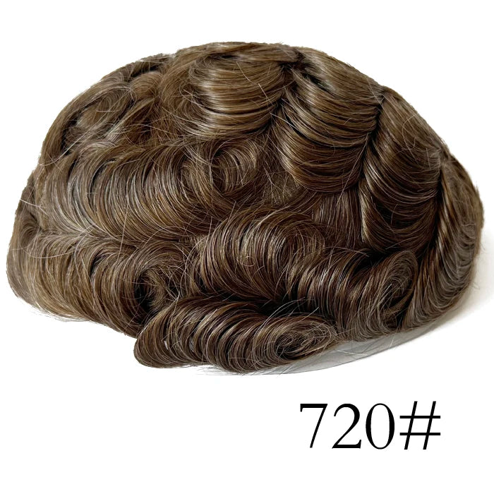 0.08mm Thickness PU Poly Base Double Knotted Toupee Human Hair Durable Time Long Lifespan Men's Capillary Prothesis