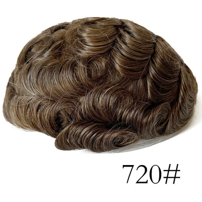 0.08mm Thickness PU Poly Base Double Knotted Toupee Human Hair Durable Time Long Lifespan Men's Capillary Prothesis