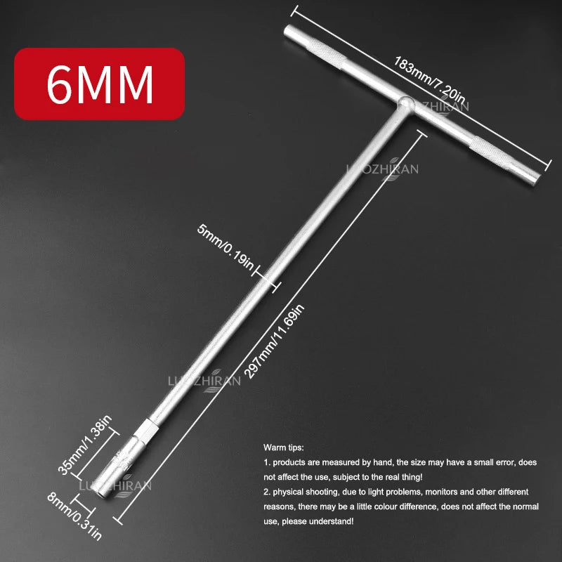 6-19mm T-Handle Socket Wrench Extended Hex Spanner Industrial Grade T-Shape Hand Tool for Car Bike Machinery Repair Household