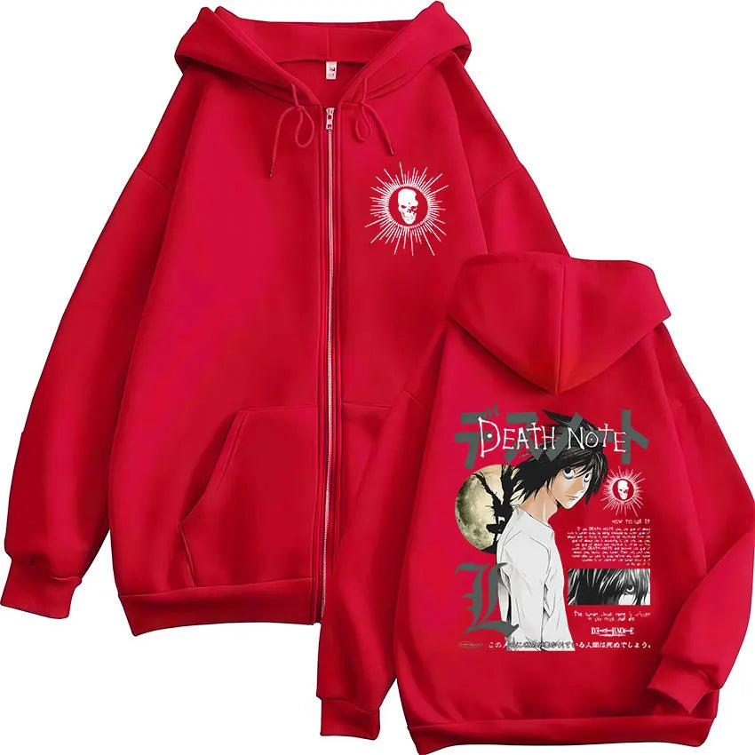 Japanese Anime Death Note L·Lawliet Zipper Hoodies Men's Women Clothing Fashion Hip Hop Zip Up Hooded Sweatshirts Jackets Coats