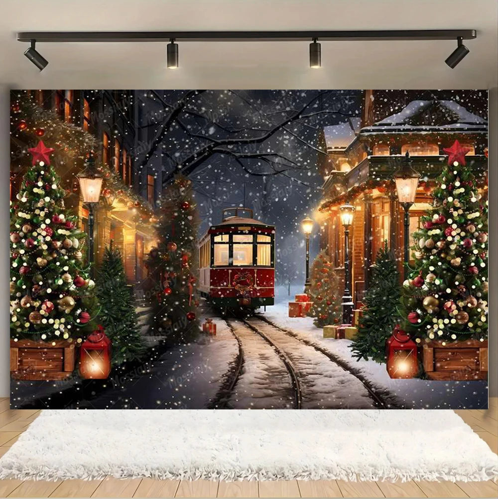 Christmas Glitter Photography Backdrop Street Xmas Gifts Pine Tree Family Portrait Festival Party Studio Photo Background Banner