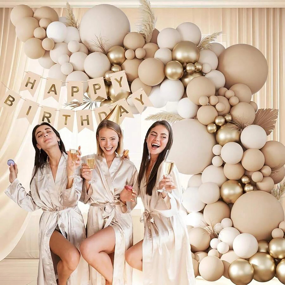 144PCS coffee colored latex balloon wreath set, suitable for wedding season, birthdays, popular parties, and bridal showers