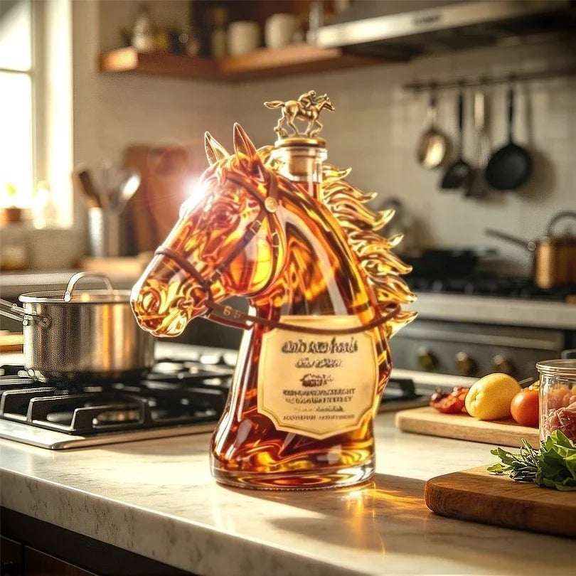 Handmade Horse Head Bourbon Whiskey Dispenser, Decorative Empty Wine Container for Kitchen Cabinet Display & Whisky Collection