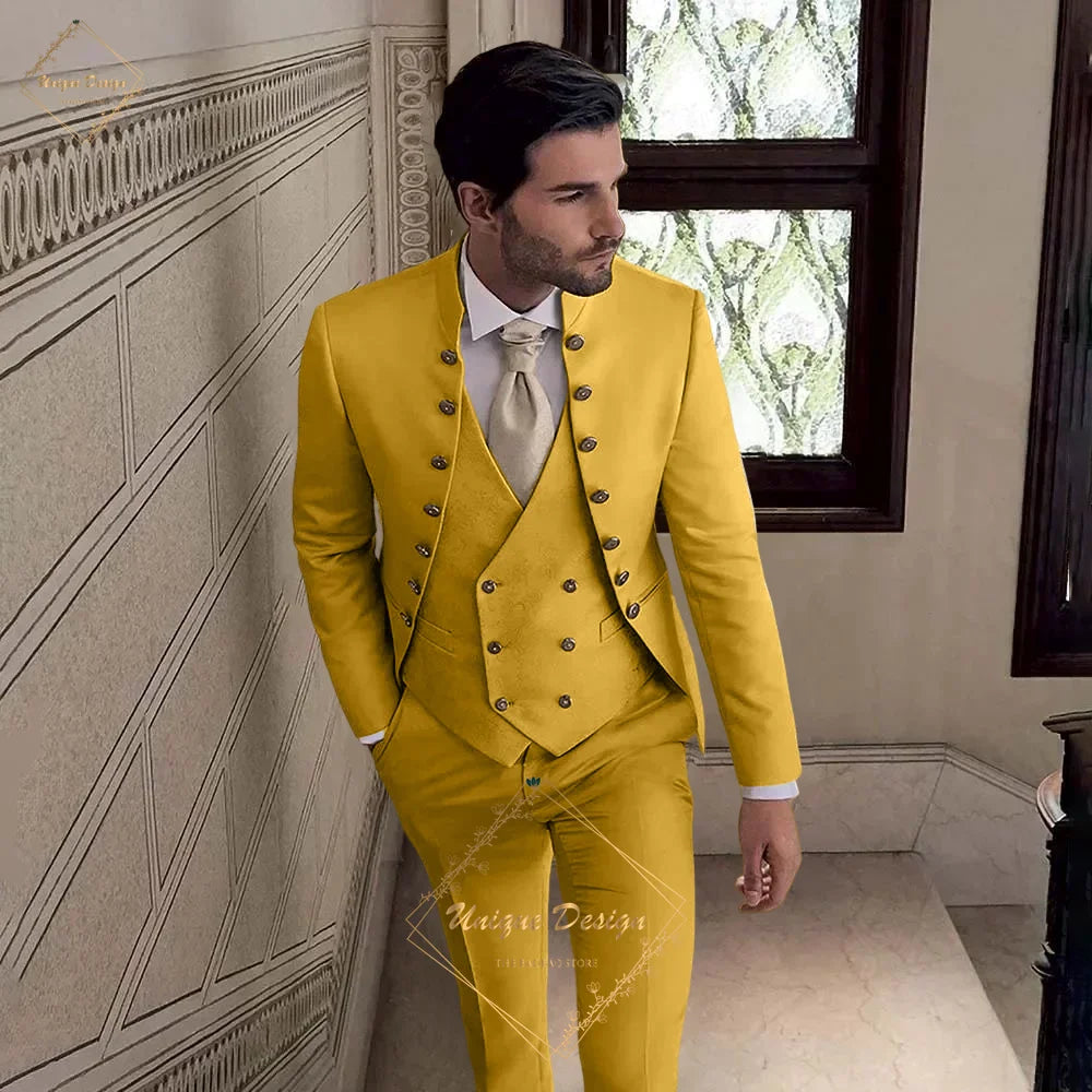 Men's Khaki Tuxedo 3-Piece Suit Jacket Vest Pants Classic Luxury Male Customized Set for Wedding Groom Cocktail Xmas Party Dress