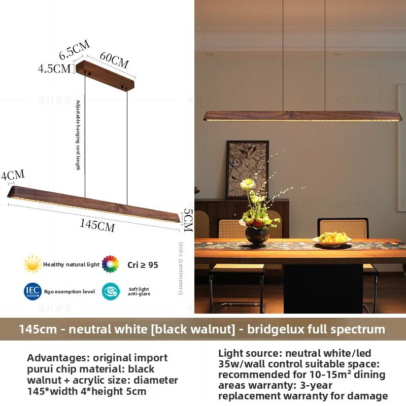2026 New Restaurant Chandelier Made Of Solid Wood For Eye Protection Minimalist Office Tea Room Long Straight Table Hanging Lamp
