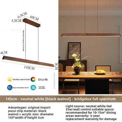 2026 New Restaurant Chandelier Made Of Solid Wood For Eye Protection Minimalist Office Tea Room Long Straight Table Hanging Lamp