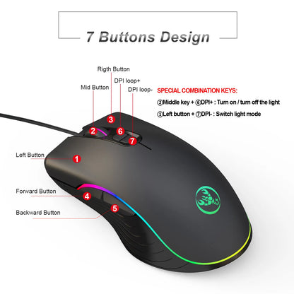 Glowing Wired Gaming Mouse 6400 DPI sensor four adjustable resolution