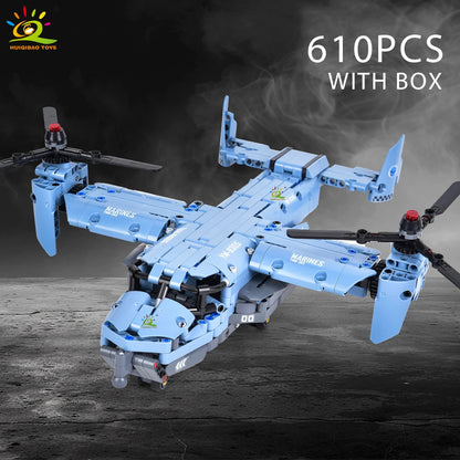 HUIQIBAO MOC V-22 Tiltrotor Aircraft Helicopter Building Block Children Military Airplane Model Bricks Toy Home Decor.