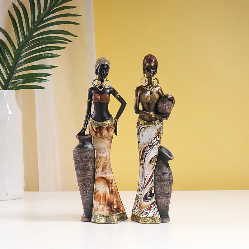 Retro African Style Resin Craft Figurines, Black Woman Art Sculpture for Bedroom, Living Room, Bar Cabinet, and Entryway Decor