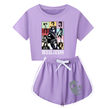 International celebrity children's short sleeved shorts and long sleeved Boy Girl Michael Jackson pajamas set