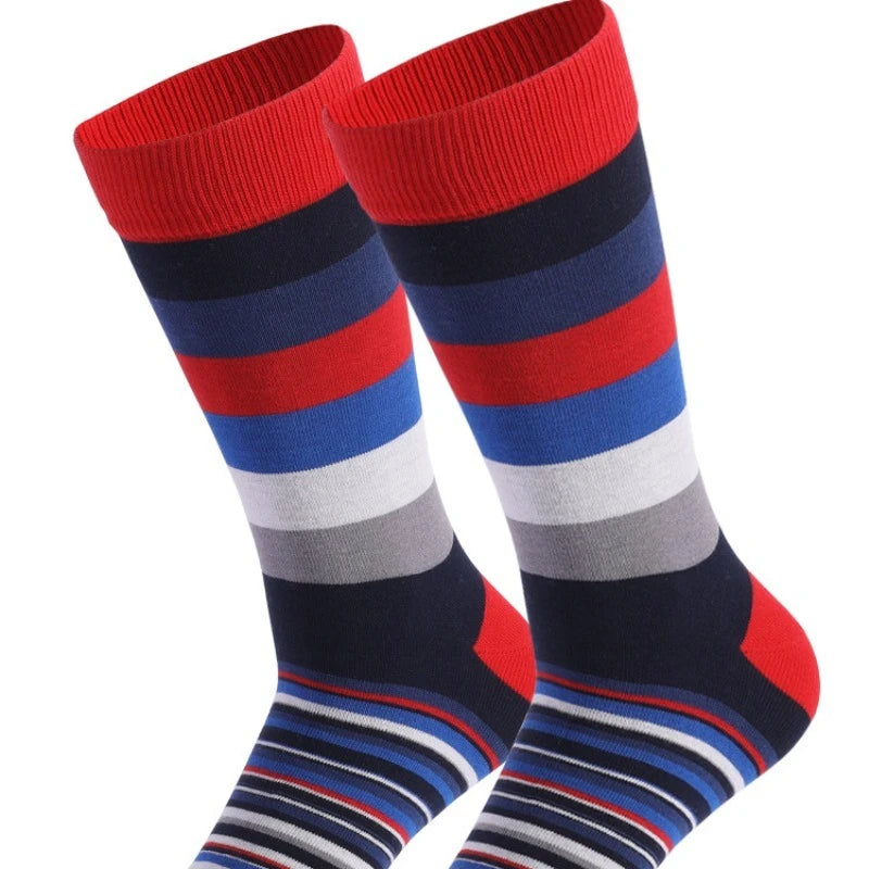 5 Pairs Spring Autumn New Large Classic Color Middle Tube Men's Socks Thick and Stripe Style Small and Unique Men's Long Socks