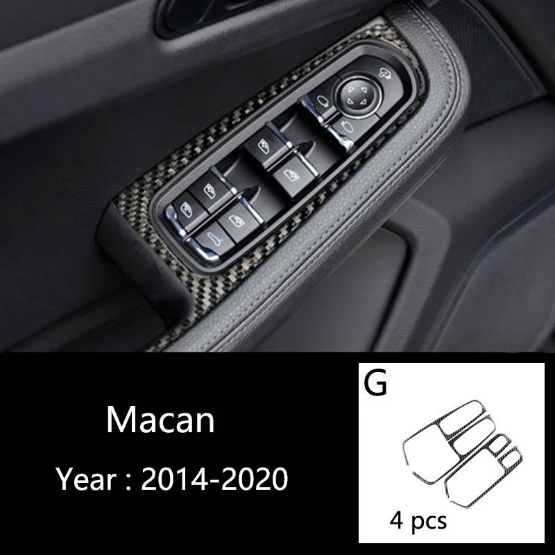 Accessories For Porsche Macan Carbon Fiber Car Inner Control Gear Shift Panel Water Cup Holder Cover Trim Decoration Car Sticker