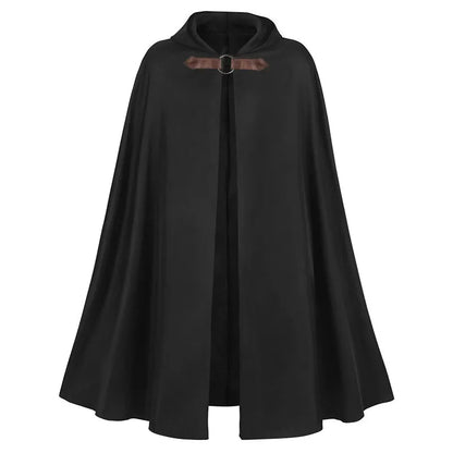 Medieval Black Hooded Cloak Halloween Retro Battle Warrior Cosplay Costume Cape Adults and Kids Dress Up Costume