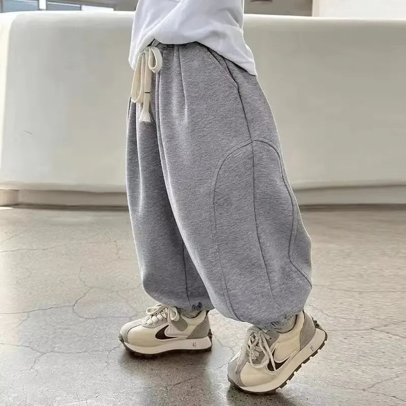 Children Clothes Boys Casual Pants Spring Autumn 2026 New Fashionable Solid Color Simple Kids Loose Simple Full Length Pants