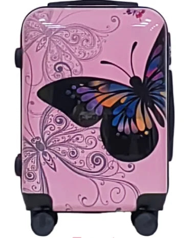 Women's Silent Spinner Wheels Luggage Lightweight Trolley Case Butterfly Pattern Suitcase for Ladies, TSA Lock With Makeup Box