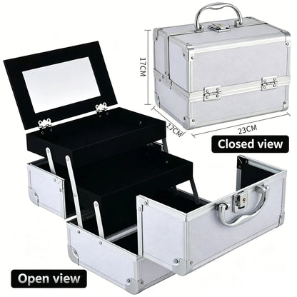 Portable Makeup Case with Lock & Mirror | Professional Cosmetic Organizer for Travel, Nail Tech & Aestheticians | Secure Storage