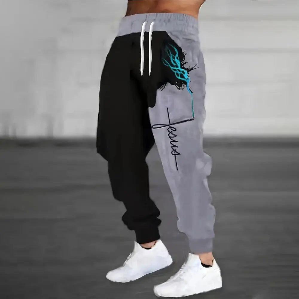 Winter New Thick Warm Pants Fashion 3D Geometric Pattern Printed Sweatpants Men Loose Casual Pocket Drawstring Sweatpants