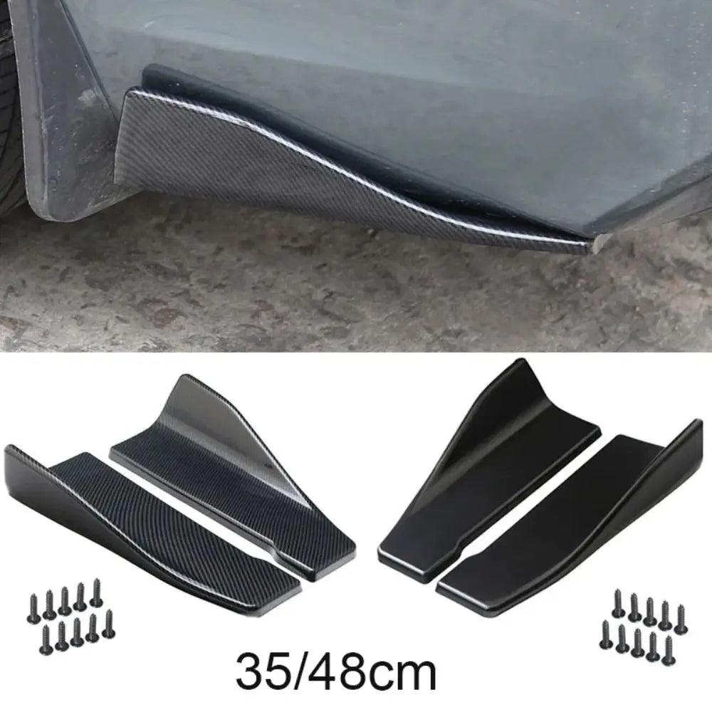35/48cm Universal Fit Car Spoiler Lateral Bumper Rear Side Skirt Lip Rocker Wings Carbon Fiber Glossy Black Protection Trims