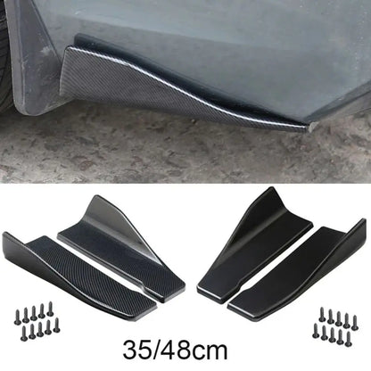 35/48cm Universal Fit Car Spoiler Lateral Bumper Rear Side Skirt Lip Rocker Wings Carbon Fiber Glossy Black Protection Trims