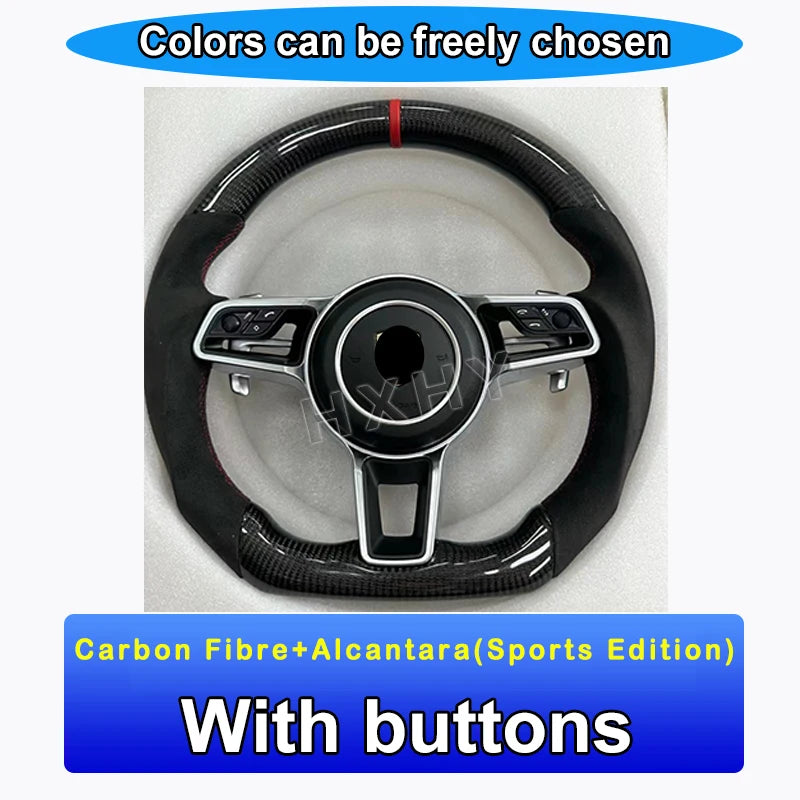 New Upgrade Alcantara Leather Steering Wheel For Porsche Macan Panamera Cayenne 718 911 Custom Genuine Carbon Fiber LED Interior