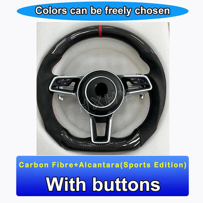 New Upgrade Alcantara Leather Steering Wheel For Porsche Macan Panamera Cayenne 718 911 Custom Genuine Carbon Fiber LED Interior