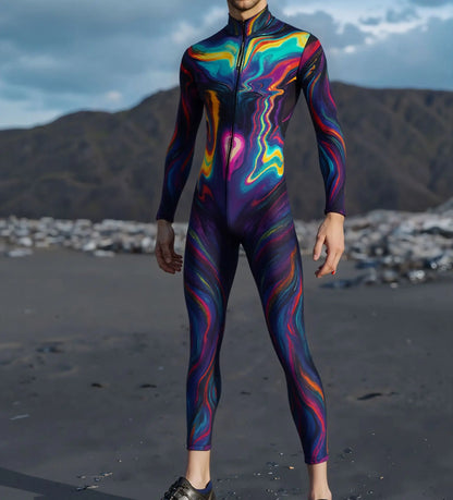 Men Halloween Cyber Punk Jumpsuit Adults Mechanical Cosplay Perfermence Bodysuit Carnival Party 3D Print Cycling Zentai