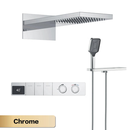 Luxury Gun Grey Brass Constant Wall Temperature Shower System LED Digital Display Cold & Hot Water Wall Mounted Bathroom Faucet