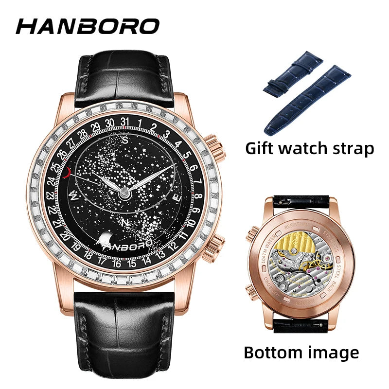 HANBORO Starry Sky Series Men's Fully Automatic Mechanical Watch Fashion Waterproof Night Light Watch