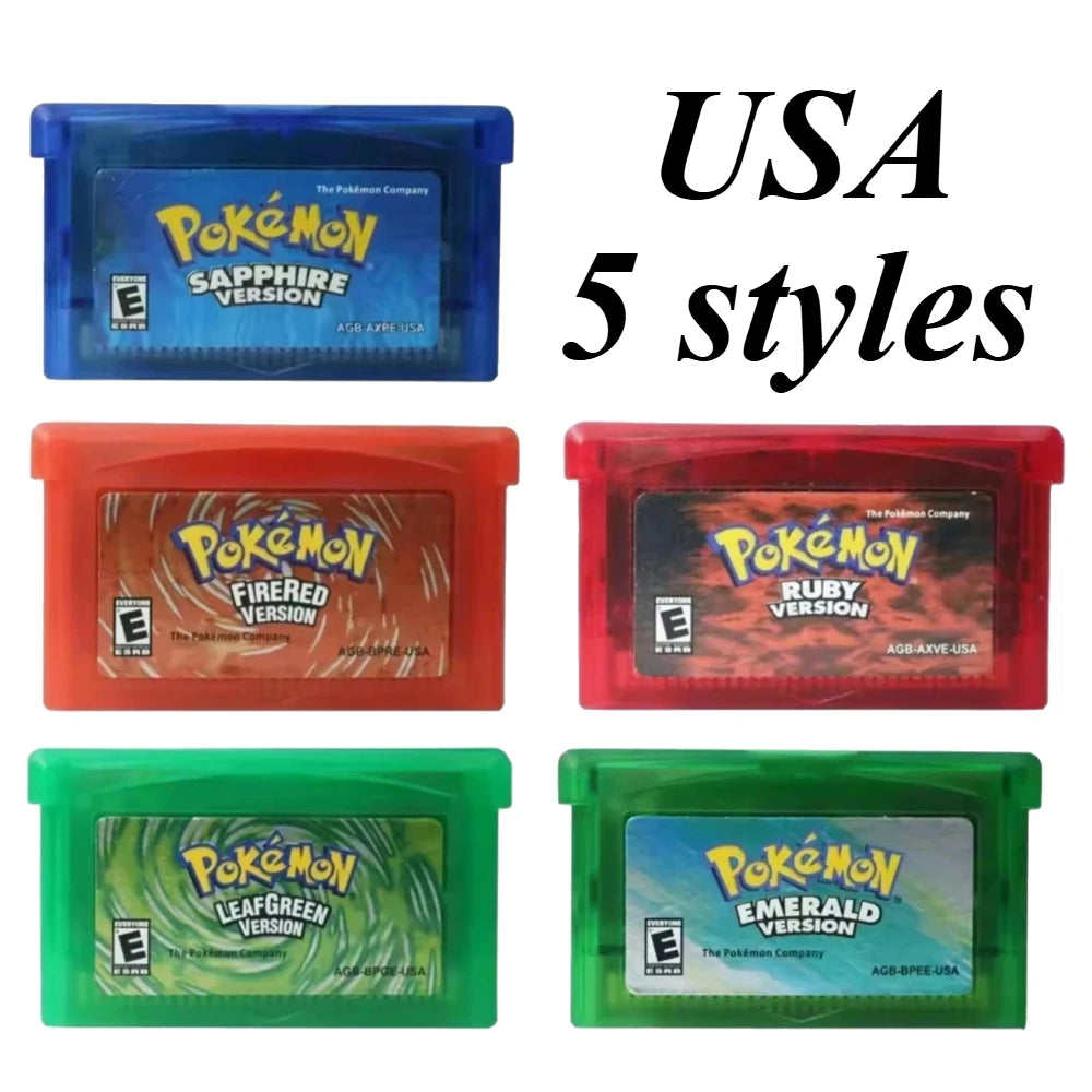 USA Pokémon 32 Bit Video GBA Game Card Bundle English Version Ruby Sapphire Emerald FireRed LeafGreen Gameboy Advance Cartridge
