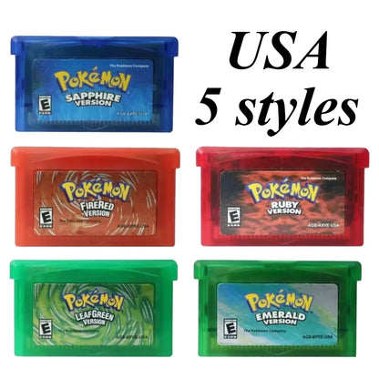 USA Pokémon 32 Bit Video GBA Game Card Bundle English Version Ruby Sapphire Emerald FireRed LeafGreen Gameboy Advance Cartridge