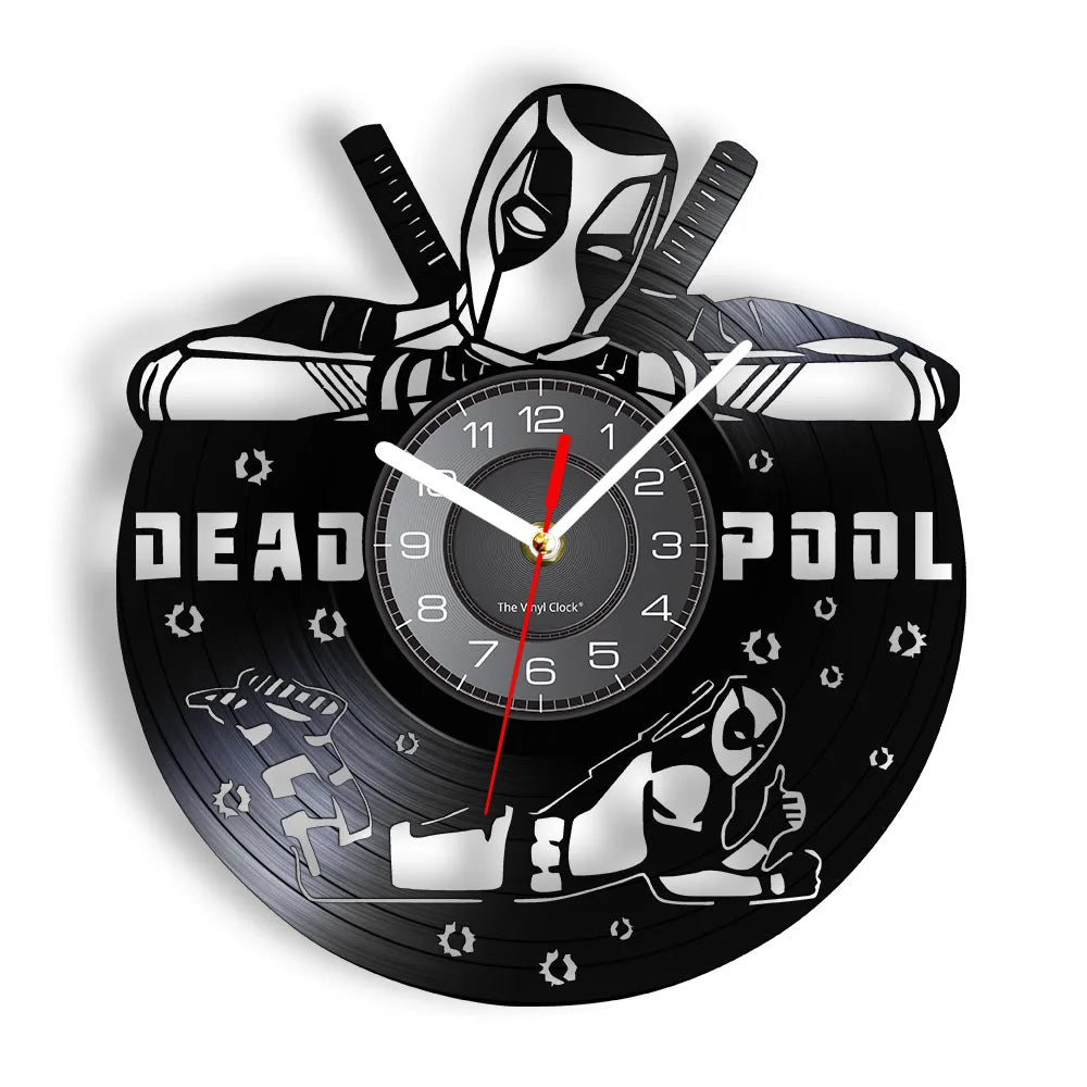 Anti-hero Deadpool Inspired Wall Clock For Living Room Home Theater Cinema Decor Retro Album Artwork Vinyl LP Record Wall Clock