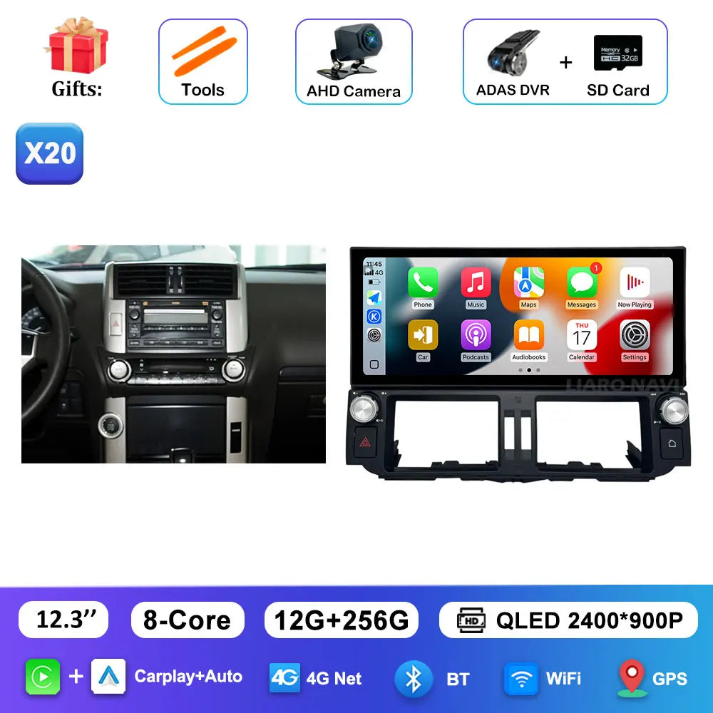 12.3 inch Ultra-thin Screen DSP Android 16 for Toyota Land Cruiser Prado 150 2010 - 2013 GPS Navi Car Radio Multimedia Player 4G