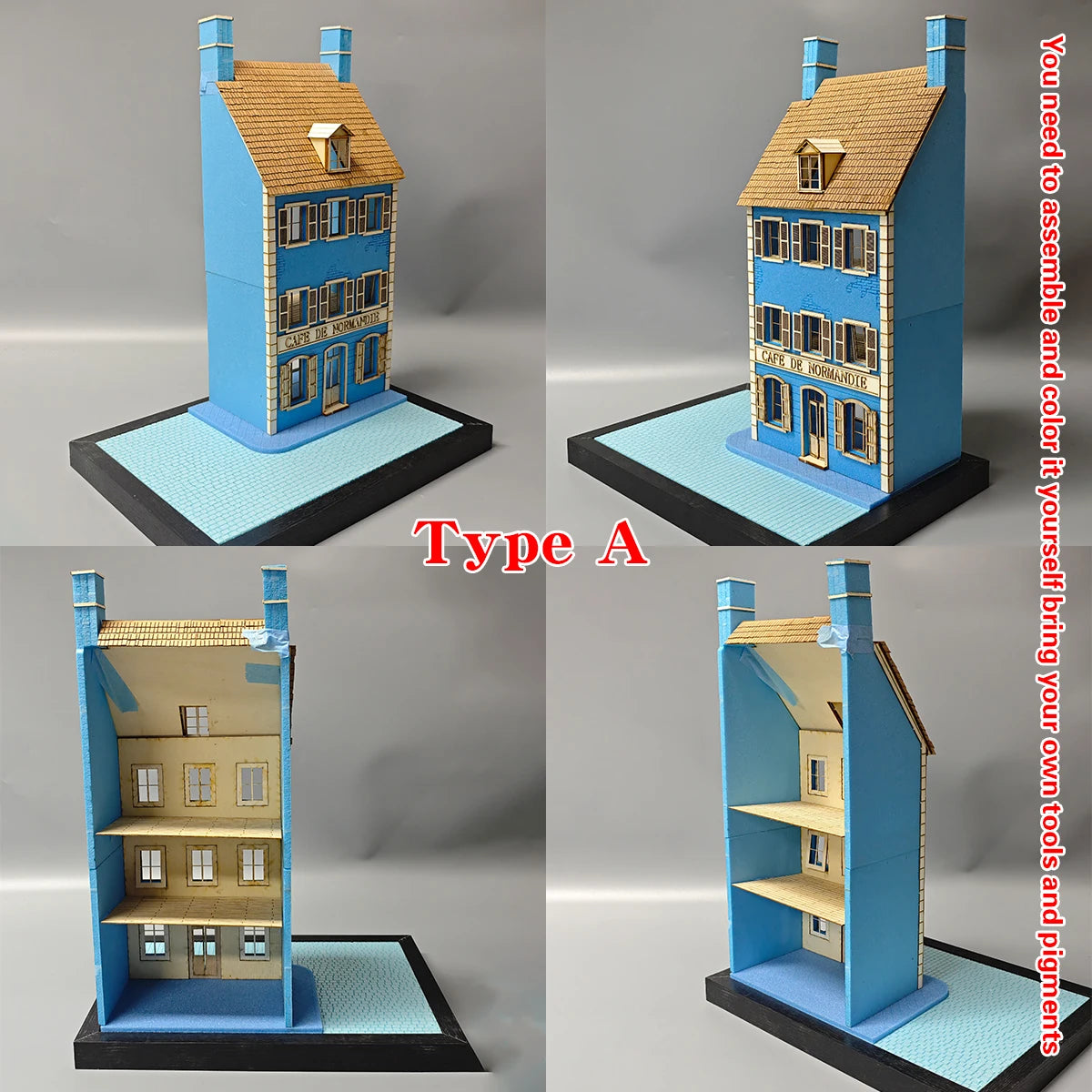 Assembly Architectural Building Model Sand Table Normandy Cafe Club Diorama Scale Model Kit Display Base Stand 1/35