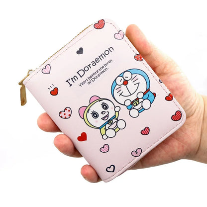 New Doraemon cute cartoon printed zipper coin purse mini short wallet PU leather business card holder coin bag girl student gift