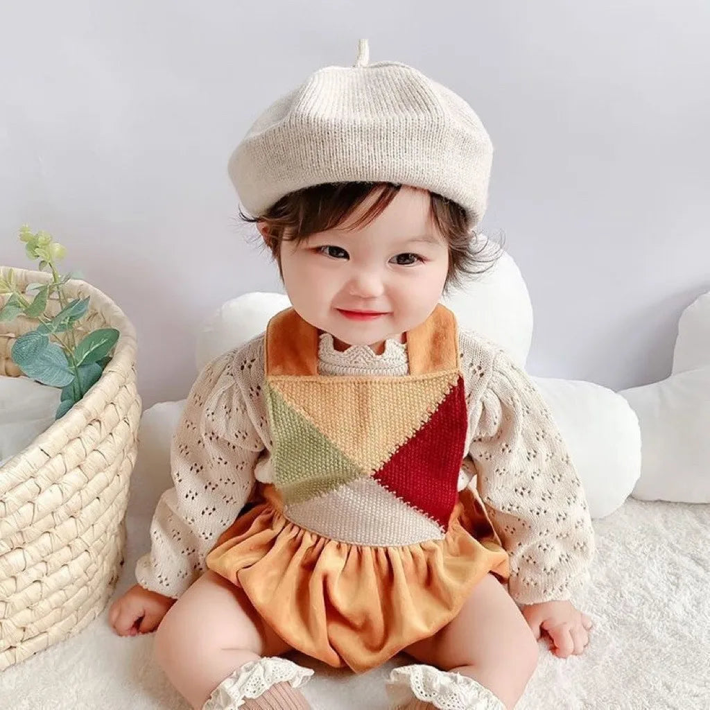 Beret Children's Stylish Hat Spring and Autumn Korean Version Boys and Girls Baby Candy Color Knitted Hat Cute Wool Painter Hat