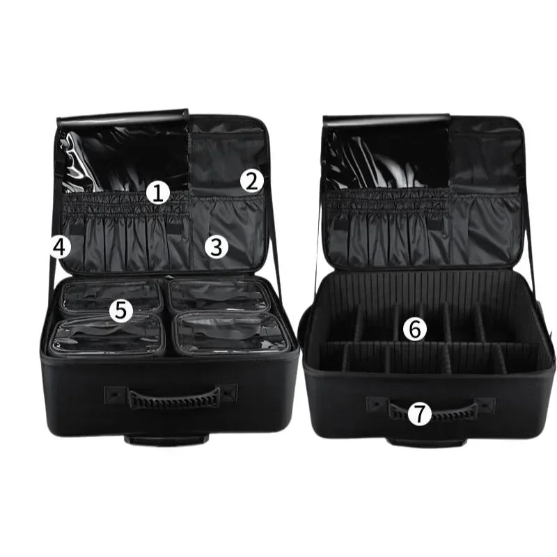 Professional Cosmetic Artist Trolley Case - Water-Resistant Oxford Cosmetic Organizer Featuring Multi-Layer Compartments Beauty