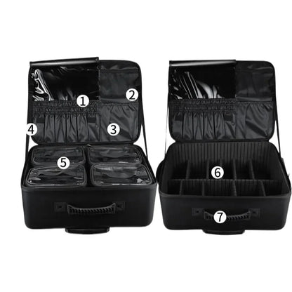Professional Cosmetic Artist Trolley Case - Water-Resistant Oxford Cosmetic Organizer Featuring Multi-Layer Compartments Beauty