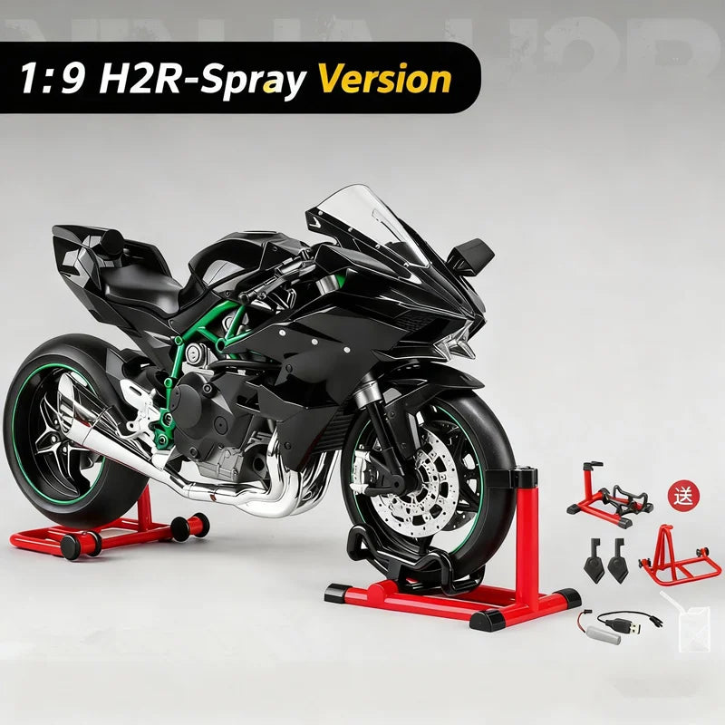 Key Start 1:9 H2 H2R Alloy Sports Motorcycle Model Diecast Track Racing Motorcycle Model With Spray Sound and Light Kid Toy Gift