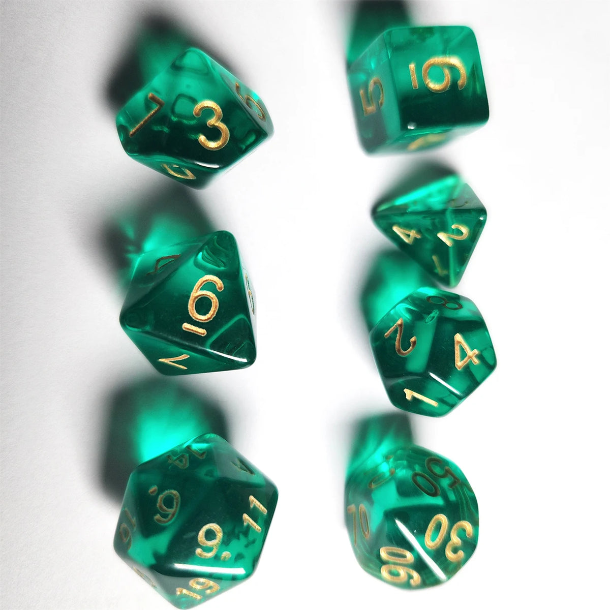 7 pcs Acrylic High-Grade Translucent Gemstone Green Polyhedral Board Game Dice, Classic and Beautiful, Dados