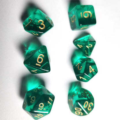 7 pcs Acrylic High-Grade Translucent Gemstone Green Polyhedral Board Game Dice, Classic and Beautiful, Dados