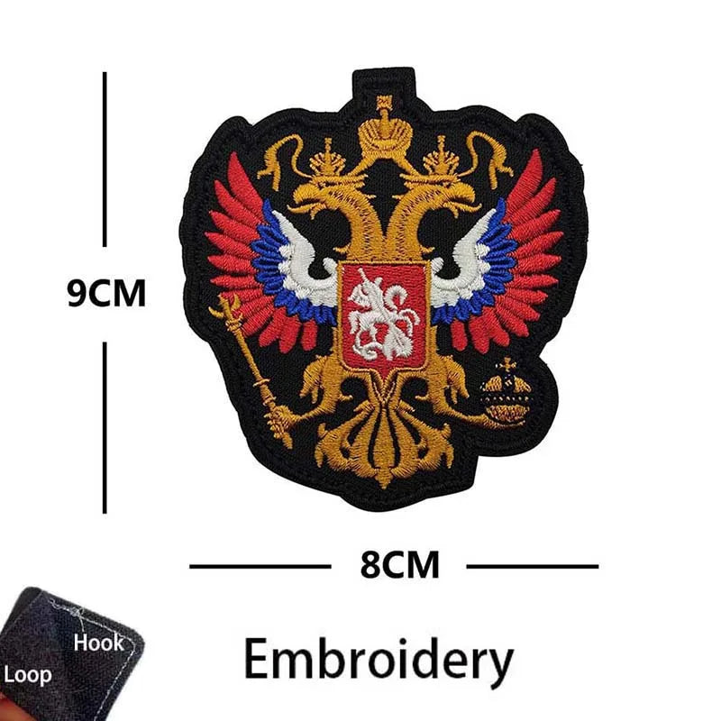 Russian Eagle Flag Emblem Russia Soldier,Knights Clothes Applique Embroidered Patch,Reflective Badges Military Tactical Stickers