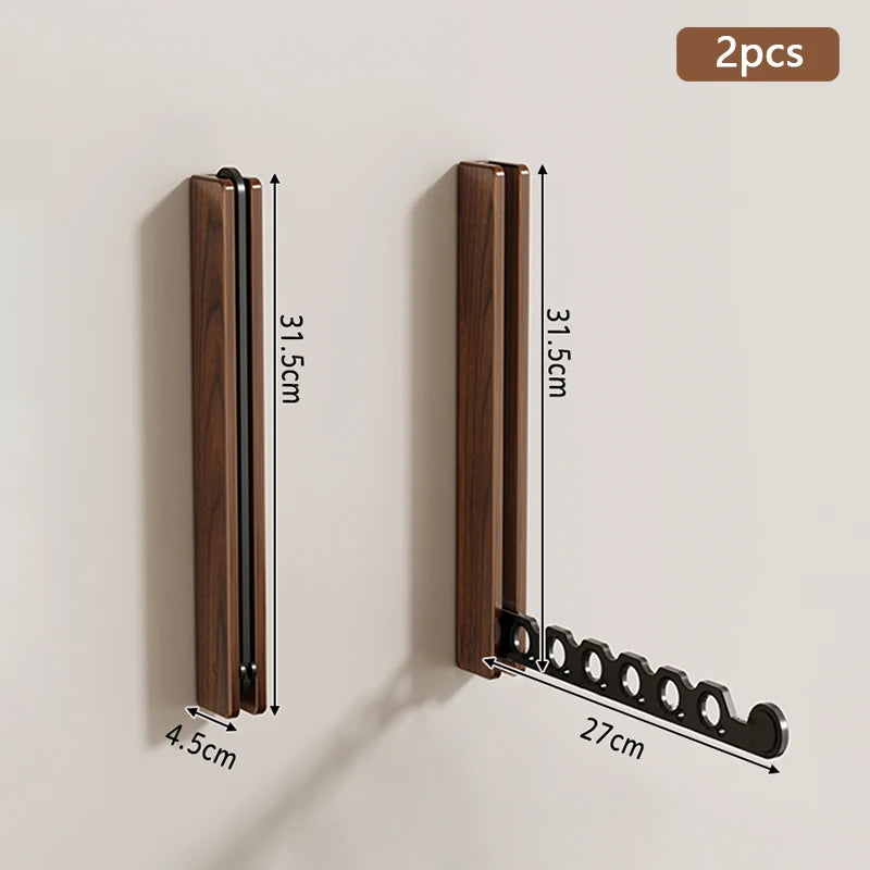 Wood Clothes Hanger  Wall Mounted Drying Rack, Collapsible Design, and Invisible Clothing Organizer for Efficient Space Saving