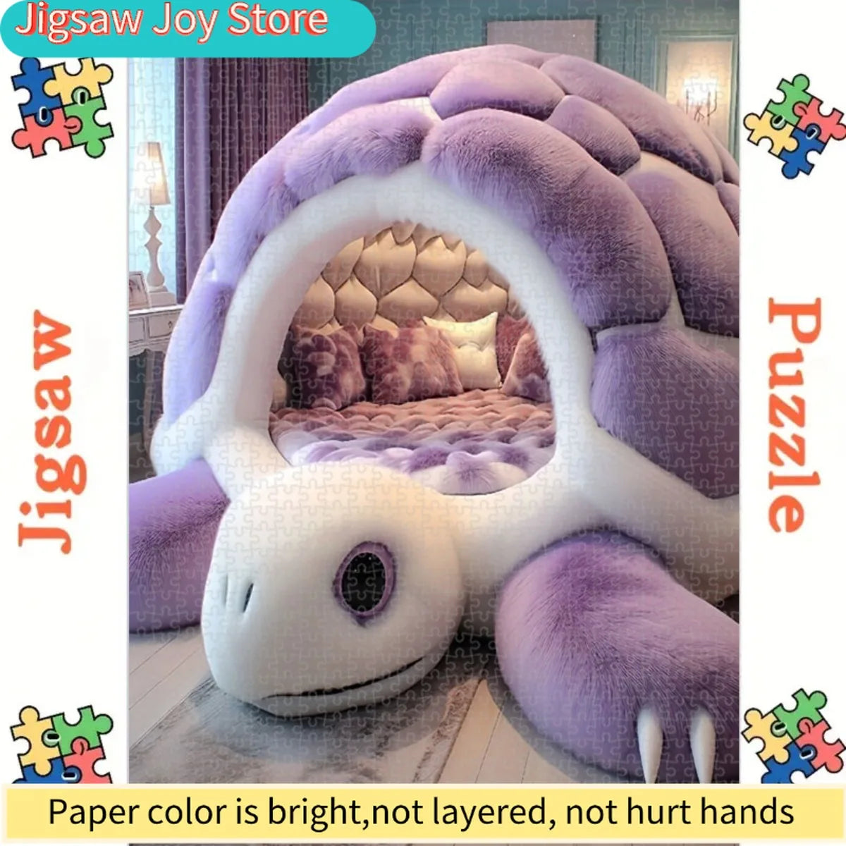 1, 000pcs Puzzle a Purple Turtle Bed, Designed for Living Room Decoration. Made from Soft Plush M