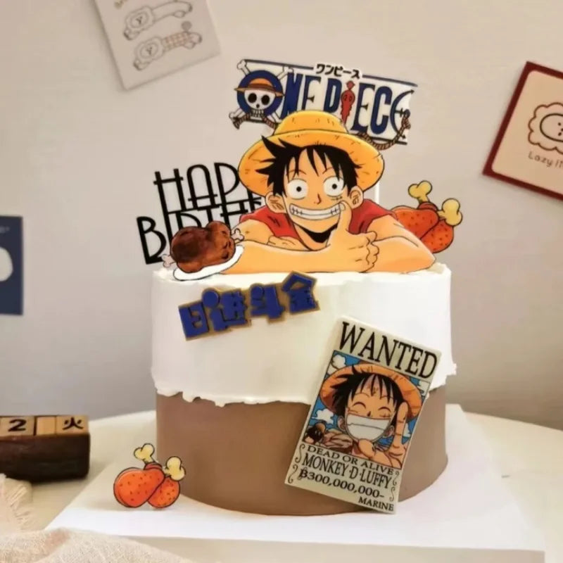 7pcs ONE PIECE Luffy Cake Topper Anime Boy Girl Birthday Cake Decorating Cake Flag Party Supplies for Kids Birthday Baby Shower