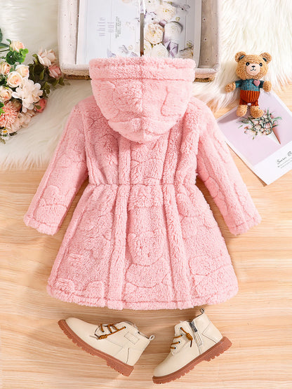 Girls spring and autumn children's fashion home casual warm pink velvet hooded coat 4-8Y1