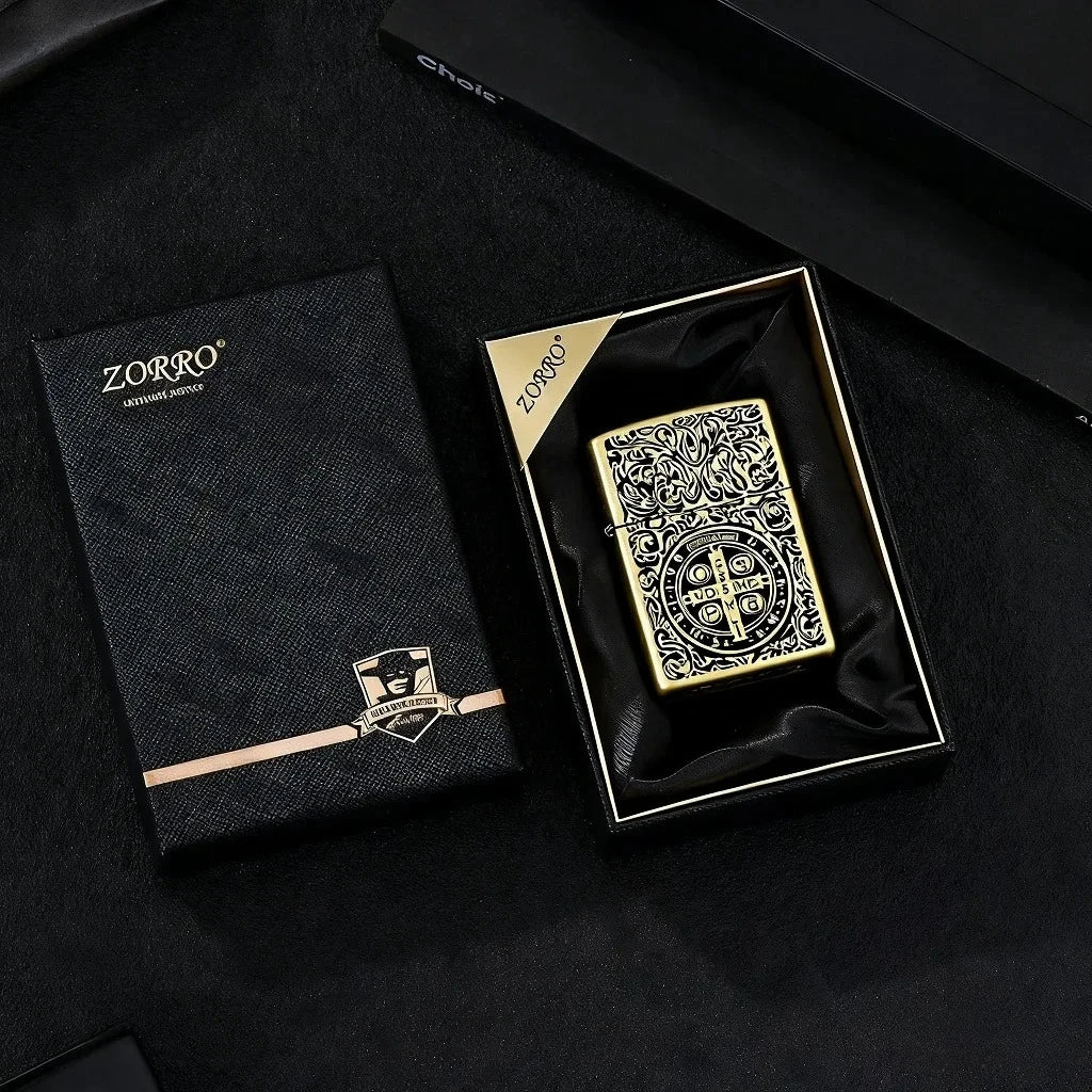 Zorro Constantine Windproof Kerosiene Lighter, Embossed Craftsmanship Retro Old-fashioned Grinding Wheel Lighter, Gift for Men