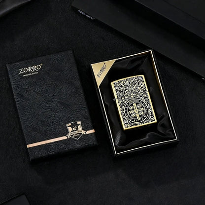 Zorro Constantine Windproof Kerosiene Lighter, Embossed Craftsmanship Retro Old-fashioned Grinding Wheel Lighter, Gift for Men