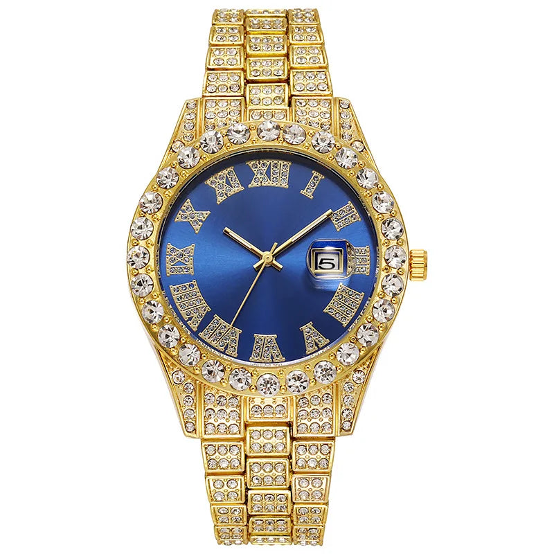 Hot Sale Diamond Watch for Men Luxury Iced Out Watches Calendar Quartz Wristwatches Male Clock Relogio Masculino Drop Shipping