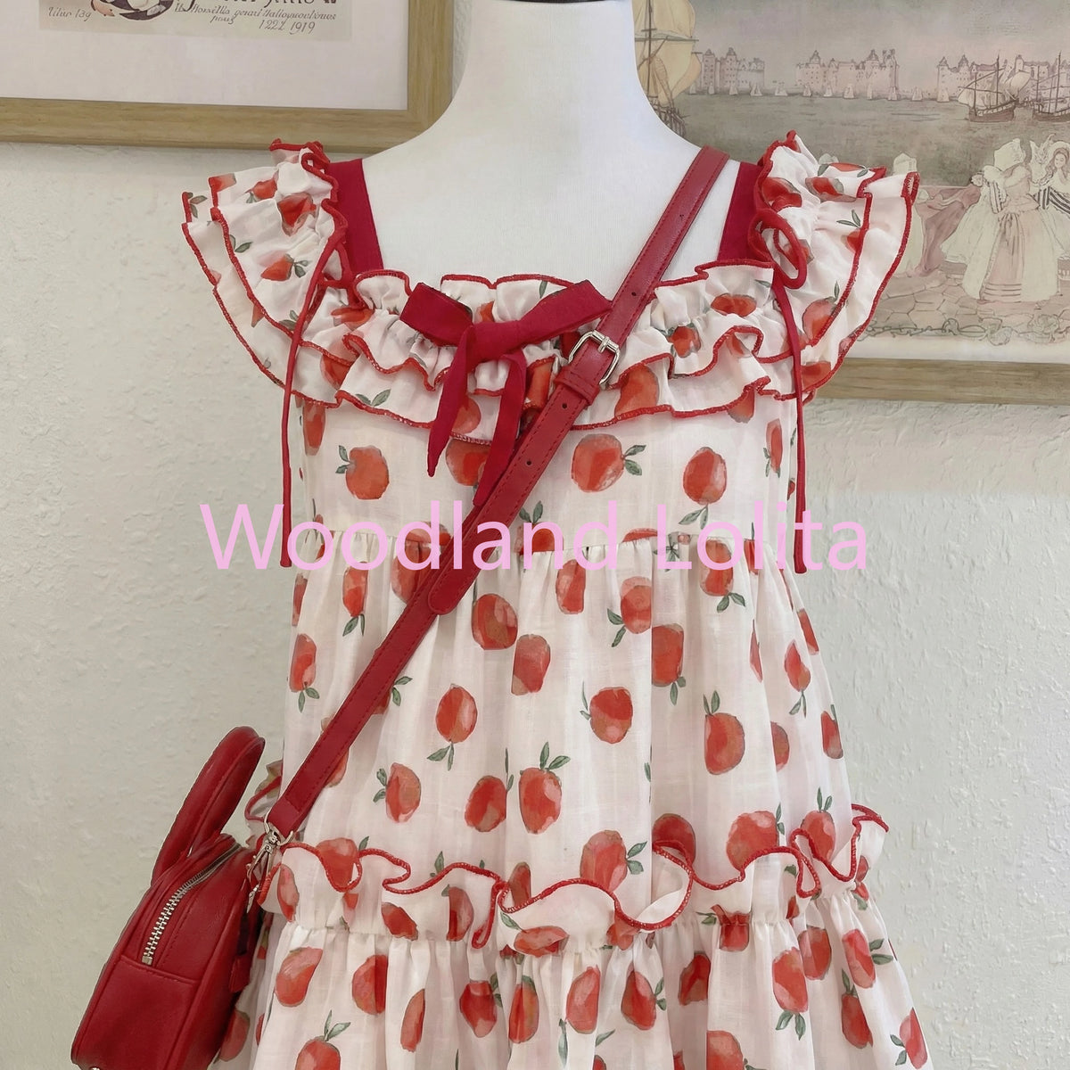 Summer Pure Desire Japanese Style Cute Earlet Lace Trim One Shoulder Floral Print Mini Skirt Women's Dress Fairy Dust Cake Short